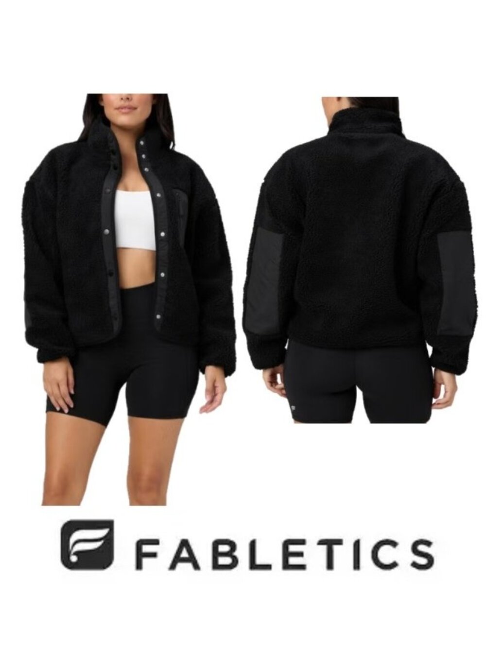 NWT Fabletics Women's Teddy Fleece Jacket, Black